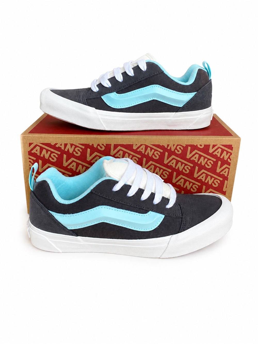 Vans Grey/Blue Low-Top Knu School with Light Blue Stripe Junior 6 Women’s 7.5